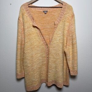 J. Jill Women Linen Silk Chunky Knit Cardigan Sweater 3X Yellow Button Front